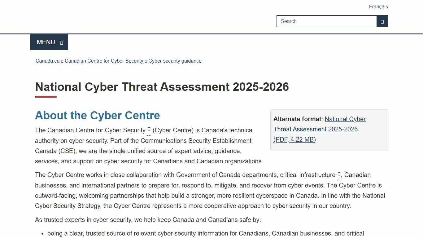 National Cyber Threat Assessment 2025-2026 - Canadian Centre for Cyber Security